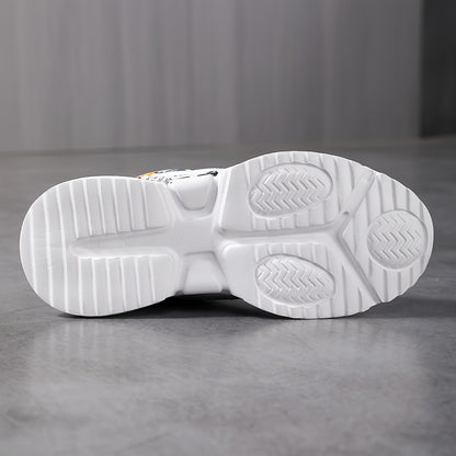 Sneakers unisex con stampa geometrica bianca e nera, suola spessa in EVA ammortizzata, tessuto e tomaia traspiranti, supporto di stabilità per corsa e camminata - Comfort per tutte le stagioni