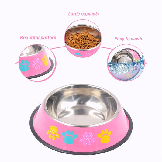 Adorable Paw Print Dog Bowl - Stainless Steel, Non-Slip & Rust-Resistant, Durable Feeding Station for Your Furry Friend - Stylish Water and Food Basin