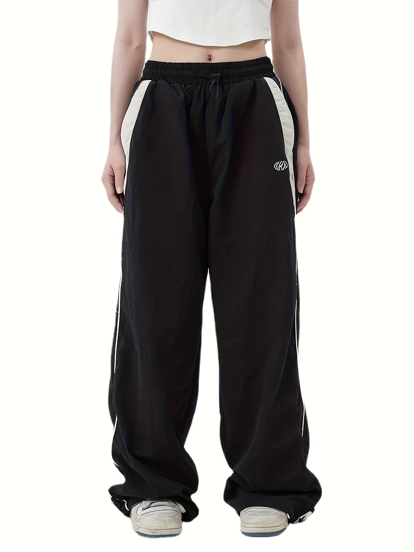 Stylish Retro Wide Leg Sweatpants - Mid Waist, Drawstring, Loose Fit, Baggy, Casual, Sporty, Y2k Inspired Women Clothes for Relaxed Daily Wear