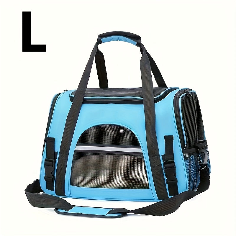 Trasportino portatile per gatti con materassino in peluche - Borsa da viaggio traspirante di grande capacità per le gite con animali domestici, chiusura con cerniera, rete ventilata e fodera morbida, cinghie di sicurezza per auto e uso esterno