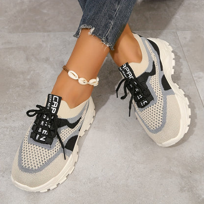 Sneakers da donna con plateau in rete traspirante, scarpe casual con lacci per esterni, comode scarpe sportive basse taglie forti