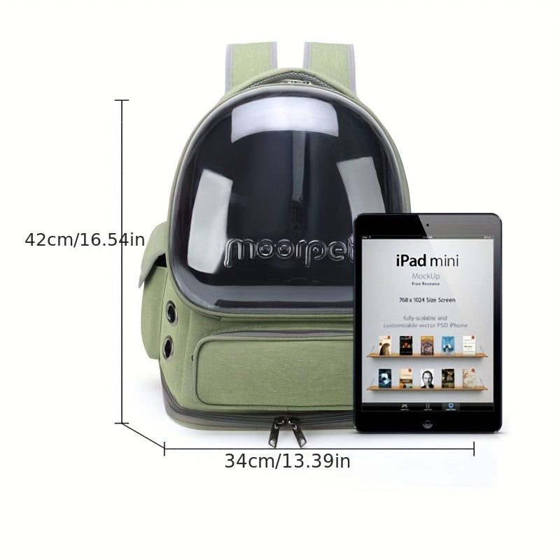 Fashion Style Solid Color Pet Backpack, Breathable Cat Carrier with Transparent Bubble, Large Space Capsule Backpack for Cats and Small Dogs up to 18lbs, Durable Oxford Cloth Zippered Bag for Travel and Hiking - Universal Fit