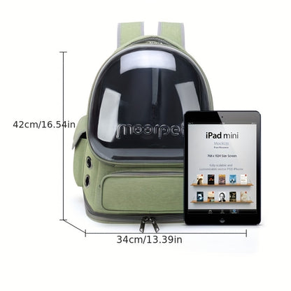 Fashion Style Solid Color Pet Backpack, Breathable Cat Carrier with Transparent Bubble, Large Space Capsule Backpack for Cats and Small Dogs up to 18lbs, Durable Oxford Cloth Zippered Bag for Travel and Hiking - Universal Fit