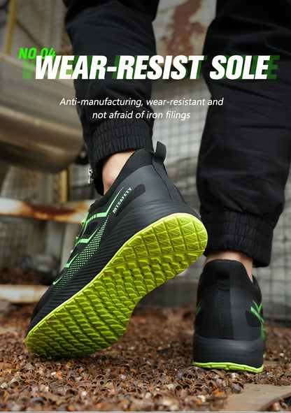 Scarpe antinfortunistiche da lavoro antiscivolo antiforatura con punta in acciaio da uomo, scarpe da ginnastica traspiranti in maglia intrecciata per edilizia industriale