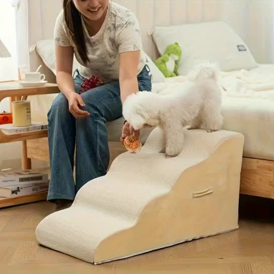 Washable Pet Ramp, Pet Safety Steps, Suitable for Senior Dogs - Non-slip high-density foam steps, diagonal design with soft flannel fabric, suitable for small and medium-sized dogs and cats, Pet Mobility Assist Fashion Ladder