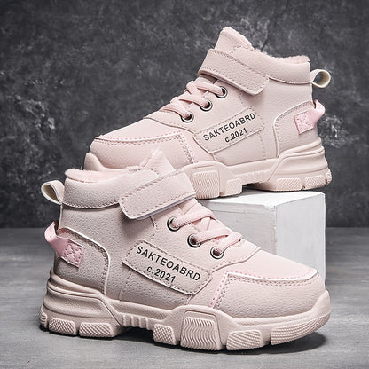 Stivali da neve per ragazzi, stivali invernali casual con stampa di lettere e applicazioni magiche, termici e antiscivolo