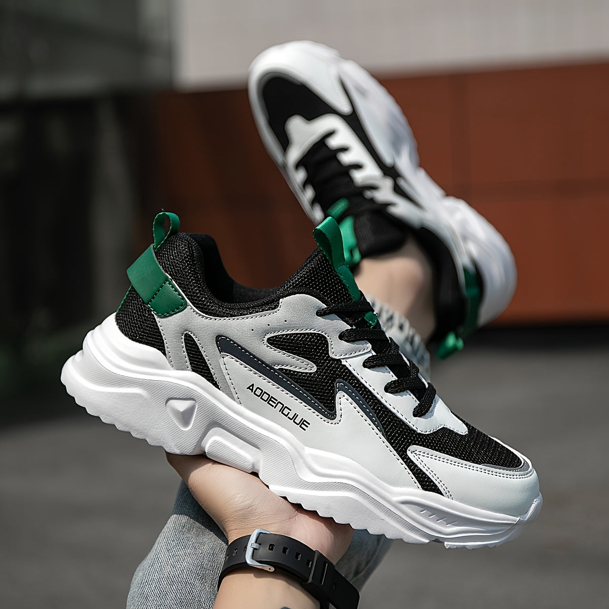 Sneakers da uomo leggere, casual, con stampa di lettere e design di tendenza, con cinturino anteriore - Suola bassa in EVA, tomaia in PU e tessuto, traspiranti e resistenti per corsa, escursionismo, attività all'aperto e uso quotidiano