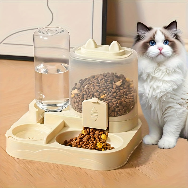 Automatic Gravity-Fed Pet Feeder System with 4 Size Options, Dual Wet/Dry Separation Design to Prevent Spills - No Batteries or Power Required. Suitable for Multiple Pets and Easy-to-Clean Durable Food & Water Dispenser; Idea