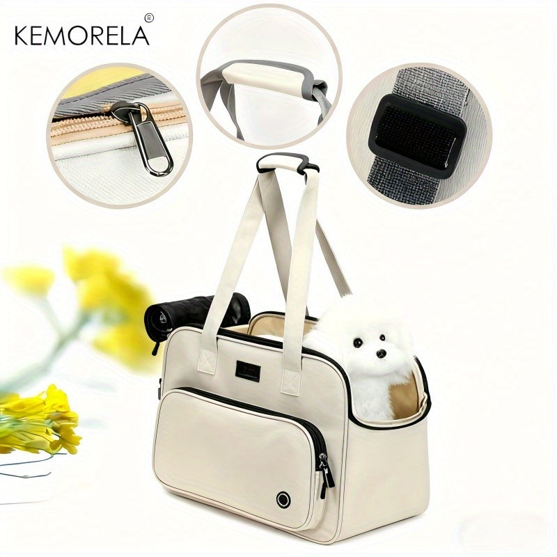 1pc Lightweight Minimalist White Cat & Dog Shoulder Bag - Large Capacity Breathable Pet Carrier with Multiple Compartments, Adjustable Strap, Secure Zipper Closure & Side Pockets, Perfect for Outdoor Travel, Shopping, and Dai