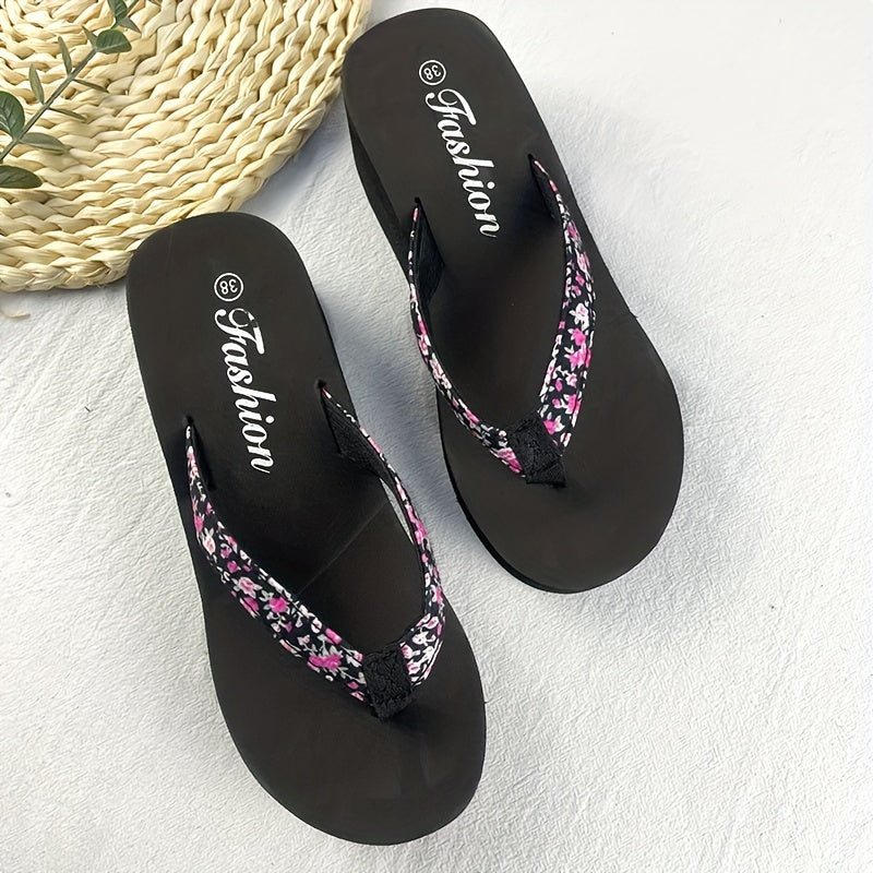 Women'S Floral Print Flip Flops - Lightweight EVA Sole & Insole, Comfortable Fabric Straps, Low Heel 2.5cm, Perfect for Summer Beach & Vacation Wear, Vacation Slippers | Floral Pattern Sandals | EVA Material Sandals