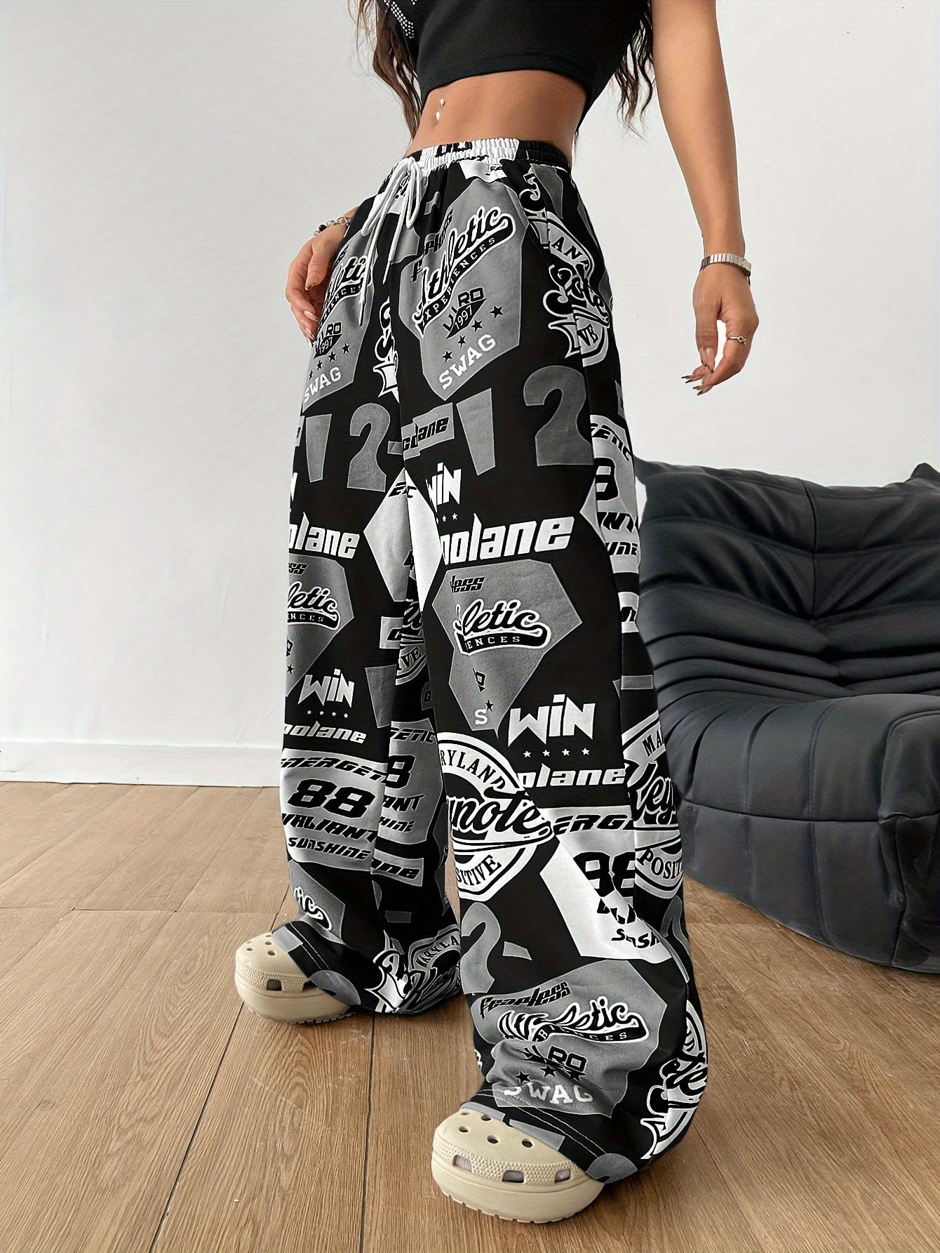 Women's Hip-Hop Inspired Colorblock Soccer Joggers - Casual Drawstring Cargo Pants for Spring/Fall, Machine Washable, for Autumn