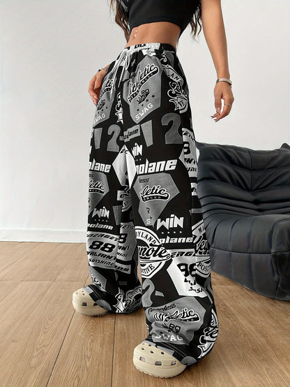 Women's Hip-Hop Inspired Colorblock Soccer Joggers - Casual Drawstring Cargo Pants for Spring/Fall, Machine Washable, for Autumn