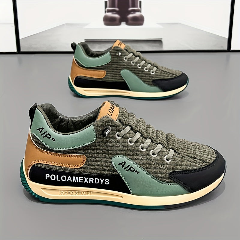 Men's Trendy Woven Knit Breathable Sneakers, Comfy Non Slip Lace Up Casual Shoes for Men's Outdoor Activities