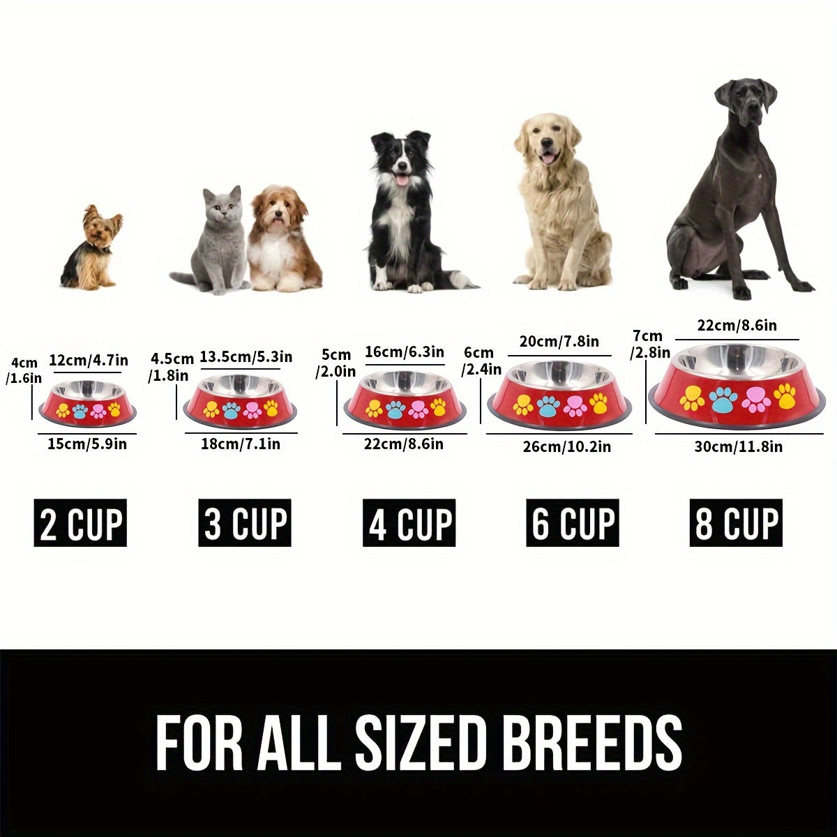 Adorabile ciotola per cani con stampa a zampa - Acciaio inossidabile, antiscivolo e antiruggine, resistente stazione di alimentazione per il tuo amico peloso - Elegante bacinella per acqua e cibo