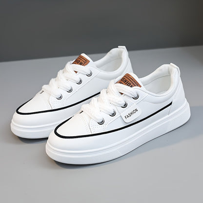 Sneakers basse casual da donna - Leggere, con lacci, design basso in bianco, oro e nero con suola in gomma, calzature alla moda per tutte le stagioni, scarpe carine
