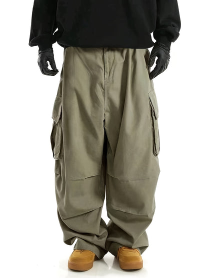 Solid Multi Flap Pockets Men's Straight Leg Cargo Pants, Loose Casual Outdoor Baggy Pants, Men's Work Pants Streetwear