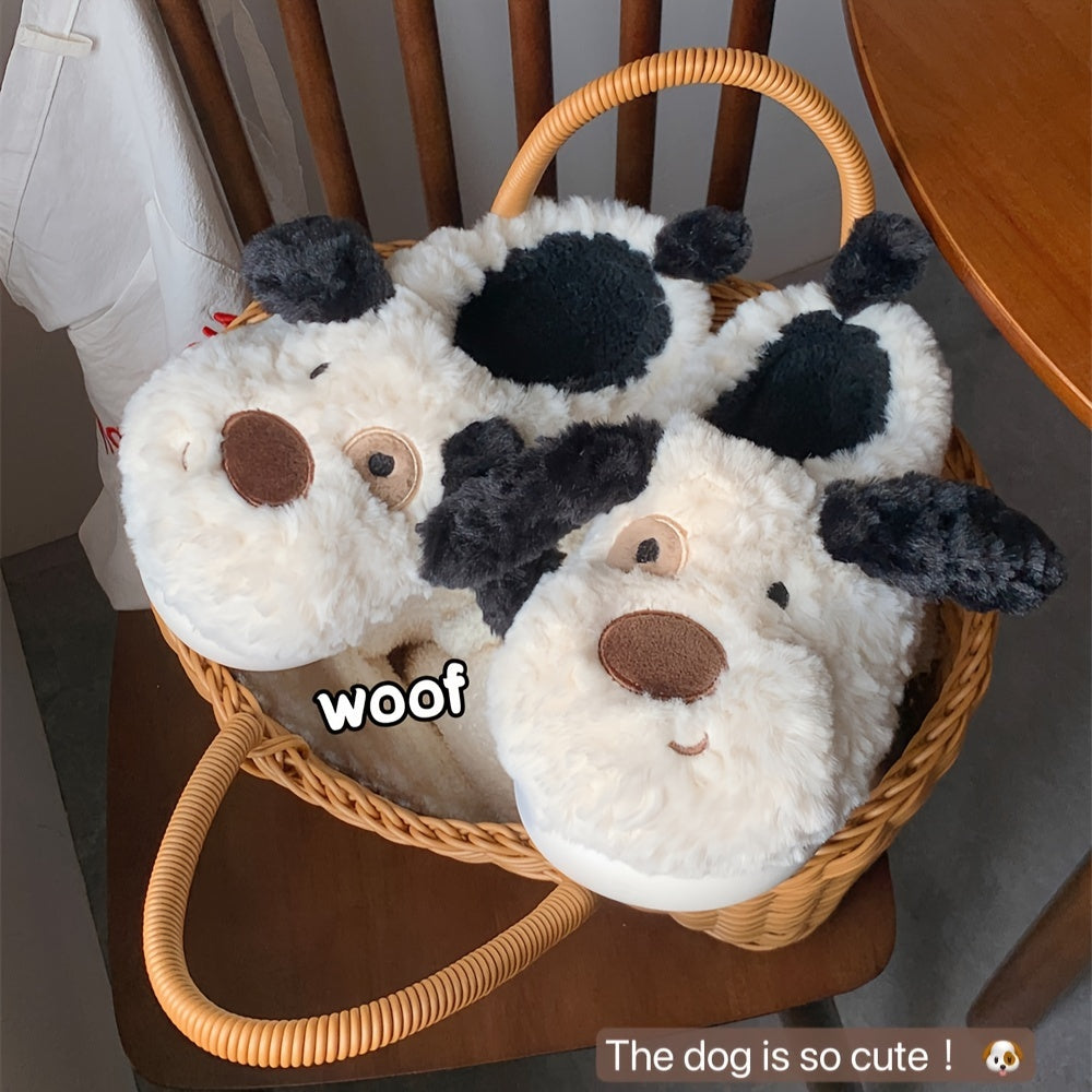 XIXITIAO Simpatiche scarpe da casa pelose con cuccioli di cartone animato per ragazzi, comode scarpe da passeggio con fondo morbido antiscivolo per interni, autunno e inverno