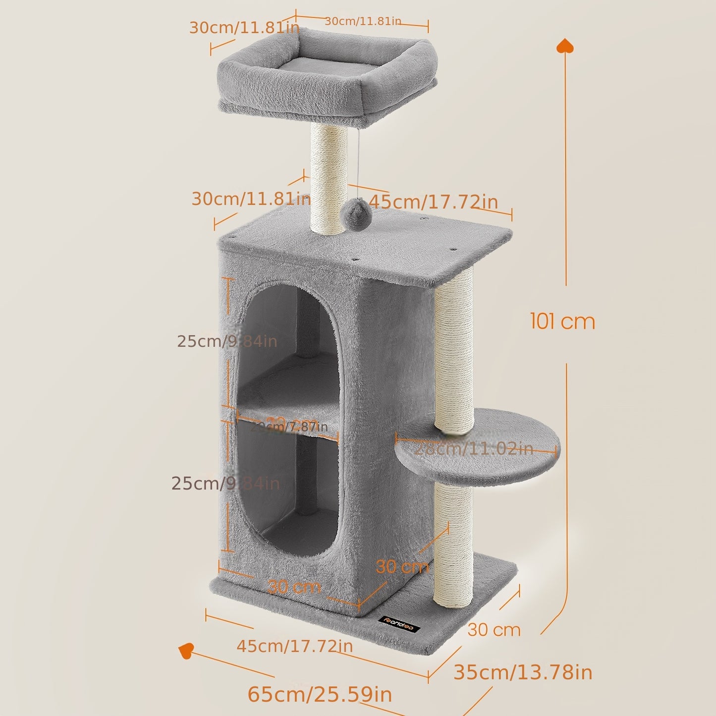 Tree for Cats with 2 Caves, Scratching Post, for Homes with Multiple Cats, Kittens