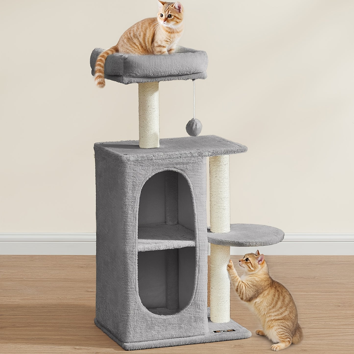 Tree for Cats with 2 Caves, Scratching Post, for Homes with Multiple Cats, Kittens