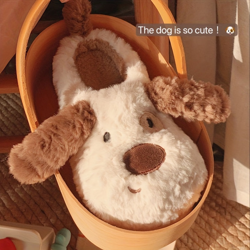 XIXITIAO Simpatiche scarpe da casa pelose con cuccioli di cartone animato per ragazzi, comode scarpe da passeggio con fondo morbido antiscivolo per interni, autunno e inverno