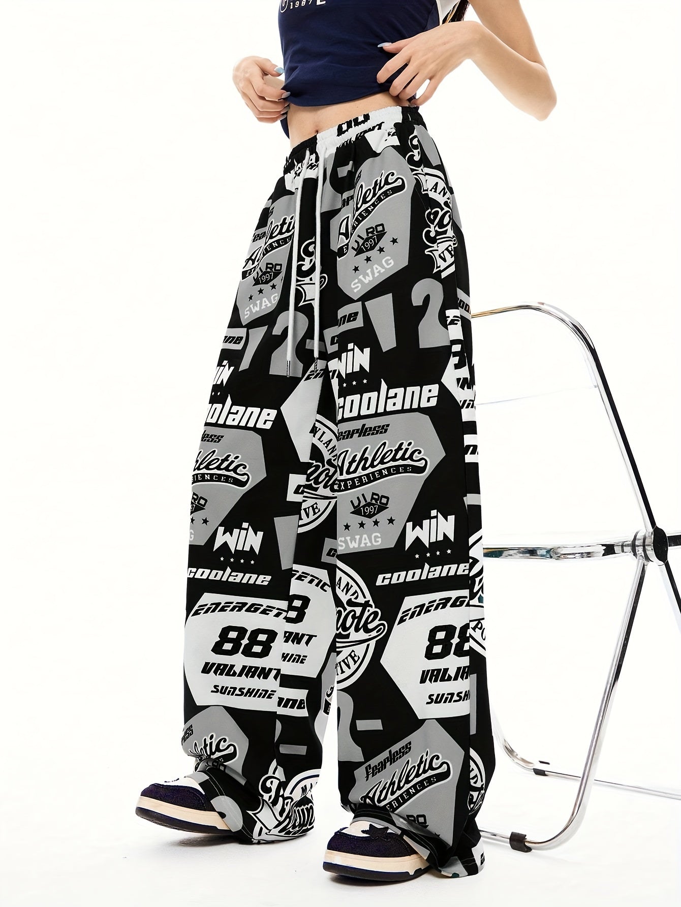 Women's Hip-Hop Inspired Colorblock Soccer Joggers - Casual Drawstring Cargo Pants for Spring/Fall, Machine Washable, for Autumn