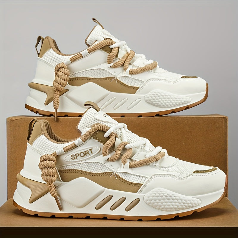 Double Lace Trendy Platform Sneakers, Soft Sole Comfy Jogging Shoes For All Seasons