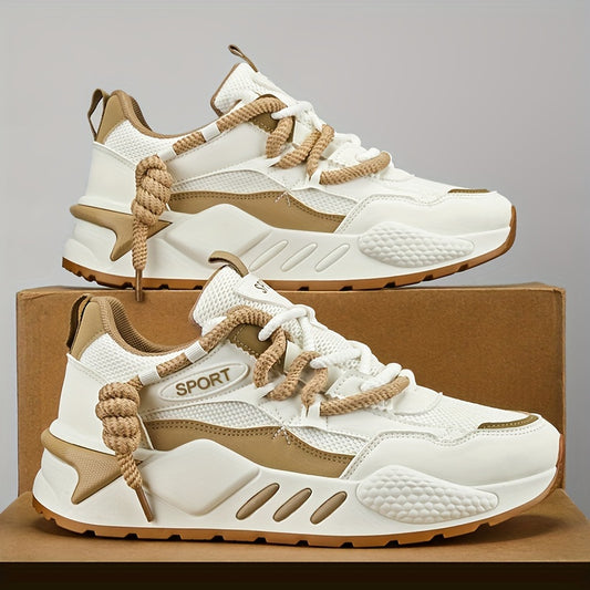 Double Lace Trendy Platform Sneakers, Soft Sole Comfy Jogging Shoes For All Seasons