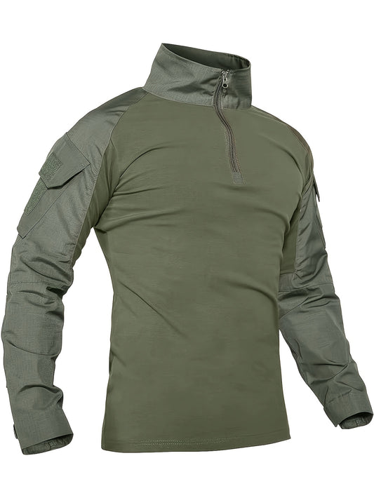 Camicia tattica da uomo a maniche lunghe verde militare - Traspirante, con cerniera, perfetta per escursionismo, arrampicata, campeggio, pesca e fitness