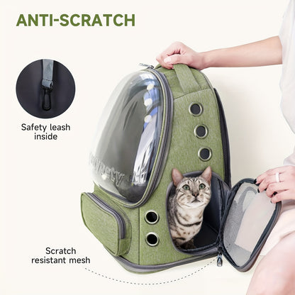 Fashion Style Solid Color Pet Backpack, Breathable Cat Carrier with Transparent Bubble, Large Space Capsule Backpack for Cats and Small Dogs up to 18lbs, Durable Oxford Cloth Zippered Bag for Travel and Hiking - Universal Fit