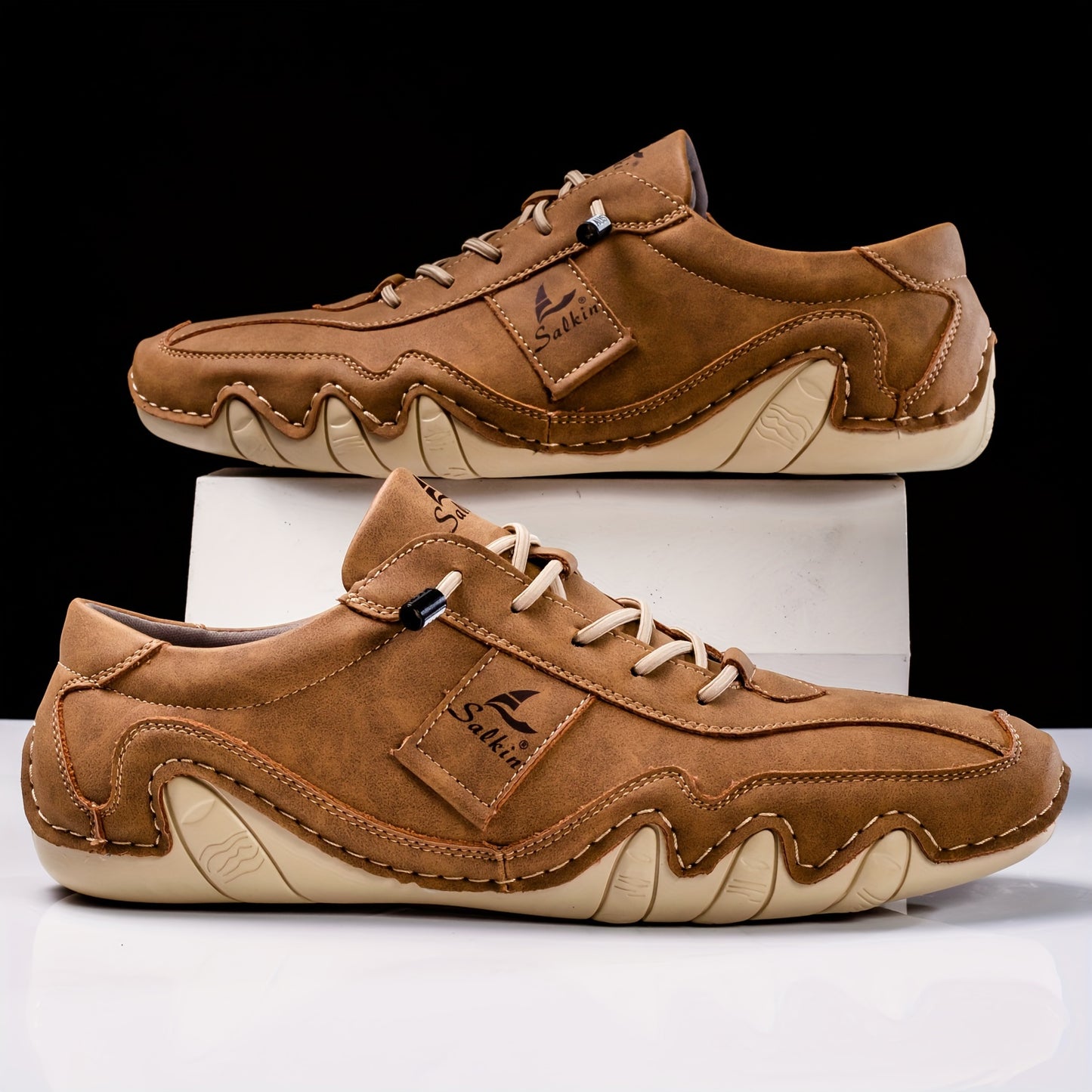 New Retro Style Stitching Casual Sneakers, Breathable Wear-resistant Non Slip Lace Up Shoes For Men's Outdoor Activities