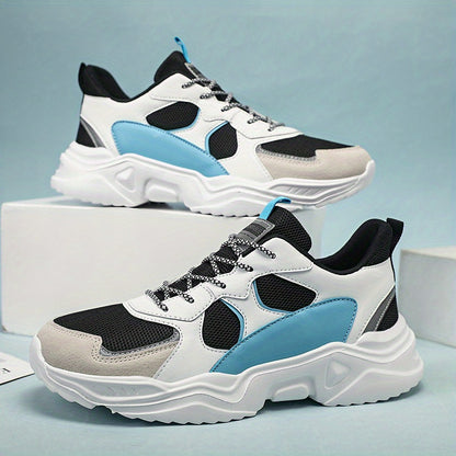 [Scarpe da ginnastica traspiranti] Scarpe da ginnastica in mesh traspirante e spessa | Scarpe da ginnastica casual da uomo bianche e verde acqua con suola in EVA, design con lacci per tutte le stagioni