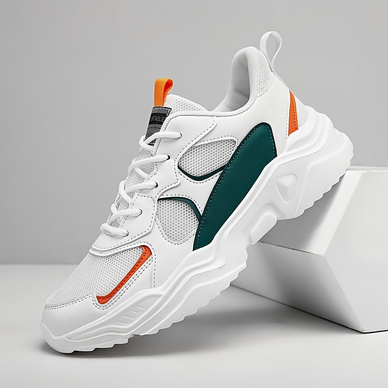 [Scarpe da ginnastica traspiranti] Scarpe da ginnastica in mesh traspirante e spessa | Scarpe da ginnastica casual da uomo bianche e verde acqua con suola in EVA, design con lacci per tutte le stagioni