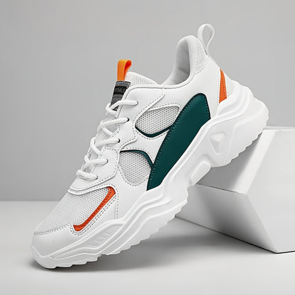 [Scarpe da ginnastica traspiranti] Scarpe da ginnastica in mesh traspirante e spessa | Scarpe da ginnastica casual da uomo bianche e verde acqua con suola in EVA, design con lacci per tutte le stagioni