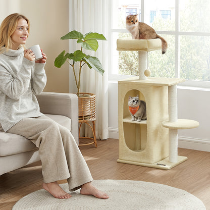 Tree for Cats with 2 Caves, Scratching Post, for Homes with Multiple Cats, Kittens