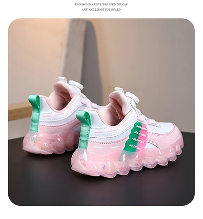 Kids' Preppy Sports Sneakers with Rotating Buckle, Lightweight EVA Sole, Non-Slip PU Upper, Comfortable Fabric Lining, Alphabet Pattern, All-Season Casual Footwear for Outdoor Activities, Training, Hiking - Ideal for Valentin