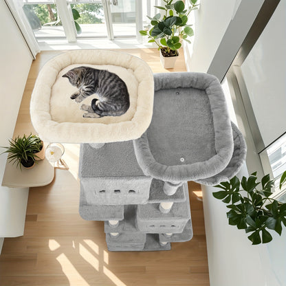 Large Scratching Post, 193cm Cat Tree, Multi-storey Cat Scratching Post for Large Cats, with 3 Caves, 6 Scratching Posts, 1 Lounger, 3 Plush Balls, Dark Grey/light Grey