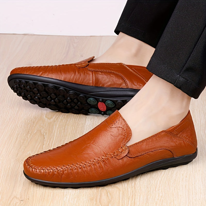 Scarpe casual da lavoro slip-on da uomo CLOHOO - Tomaia in pelle traspirante di secondo strato, comoda fodera in PU e suola in gomma, versatili per tutte le stagioni per ufficio, viaggi e vacanze - Nero, aspetto raffinato | Suola in gomma robusta, Dre