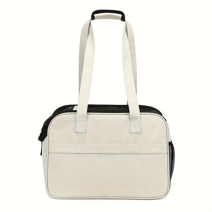 1pc Lightweight Minimalist White Cat & Dog Shoulder Bag - Large Capacity Breathable Pet Carrier with Multiple Compartments, Adjustable Strap, Secure Zipper Closure & Side Pockets, Perfect for Outdoor Travel, Shopping, and Dai