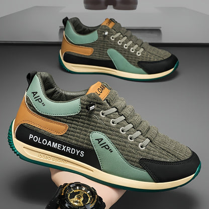 Men's Trendy Woven Knit Breathable Sneakers, Comfy Non Slip Lace Up Casual Shoes for Men's Outdoor Activities