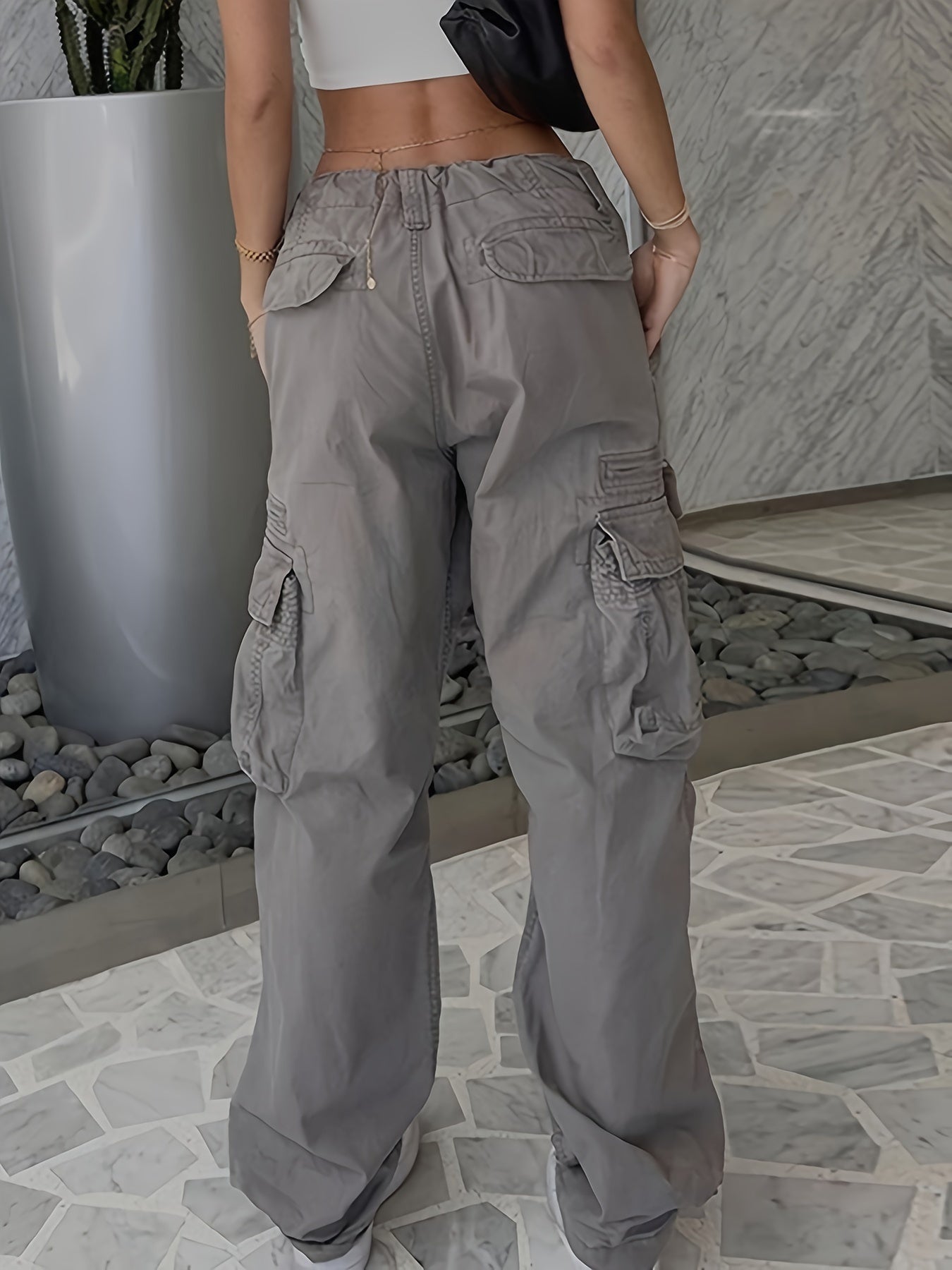 Side Flap Pocket Vintage Baggy Cargo Jeans, Loose Fit Streetwear Denim Pants, Women's Denim Jeans & Clothing