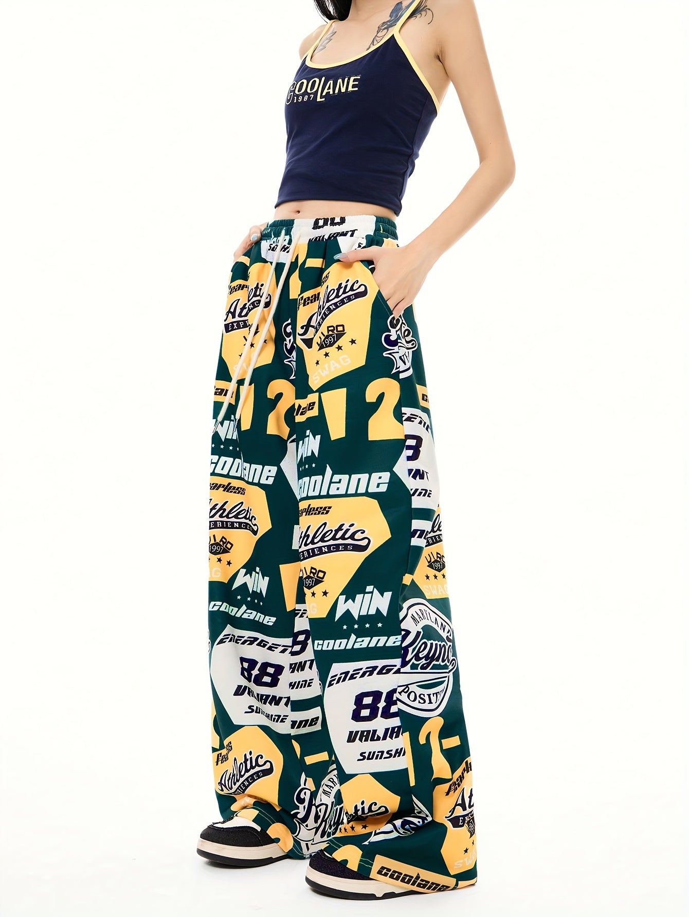 Women's Hip-Hop Inspired Colorblock Soccer Joggers - Casual Drawstring Cargo Pants for Spring/Fall, Machine Washable, for Autumn