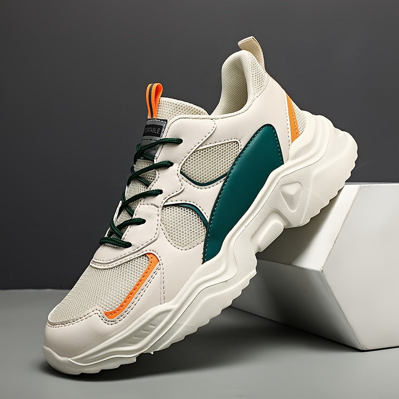 [Scarpe da ginnastica traspiranti] Scarpe da ginnastica in mesh traspirante e spessa | Scarpe da ginnastica casual da uomo bianche e verde acqua con suola in EVA, design con lacci per tutte le stagioni