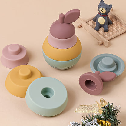 TYRY.HU Silicone Stacking Toys, Baby Building Blocks Fruit Nesting Design, Bpa Free Soft Silicone Stickers Colorful Stacking Block, Rubber Teething Toys Shape & Color Match Education Development Halloween, Thanksgiving And Ch