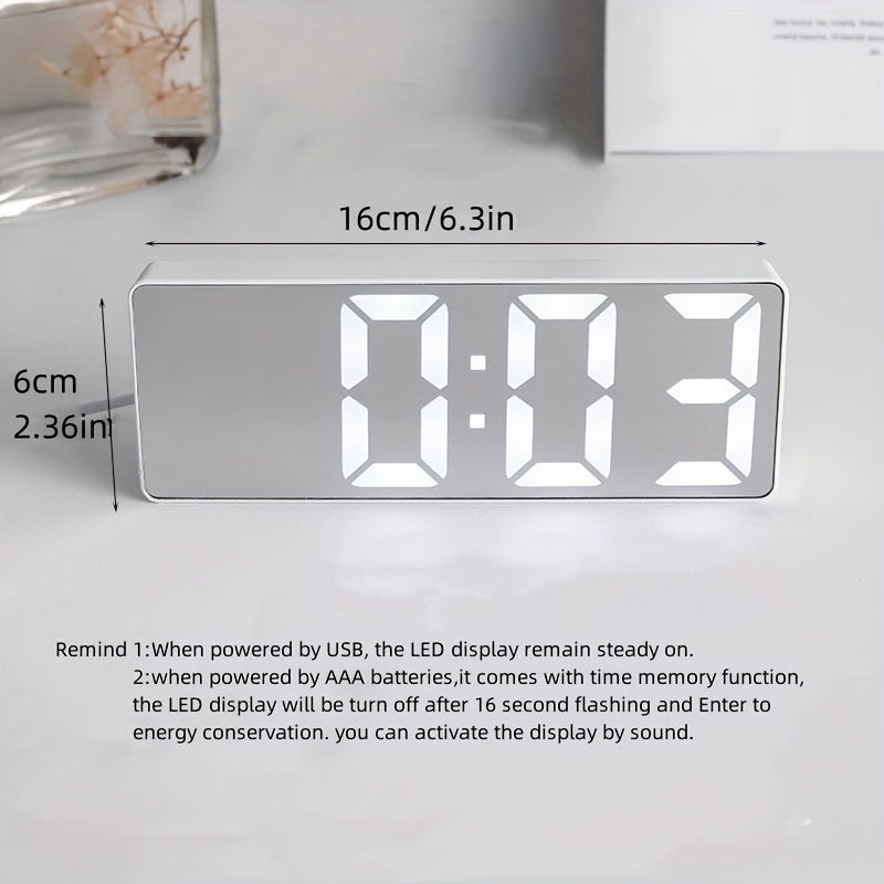 1 sveglia digitale a LED, display HD a specchio con funzione snooze, luminosità regolabile su 3 livelli, con temperatura, 12/24 ore, sveglia elettronica a batteria e USB per camera da letto, arredamento per la casa