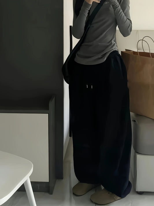 Pantaloni jogger con coulisse in tinta unita, pantaloni sportivi larghi e casual, abbigliamento da donna