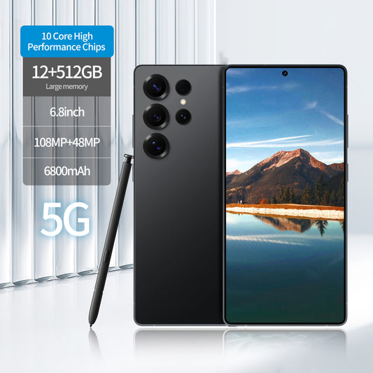Ultimo telefono sbloccato da 17,27 cm con grande schermo 5G - 12 GB + 512 GB, doppia fotocamera da 48 MP + 108 MP, batteria da 6800 mAh, ricarica rapida, Android 13, cuffie, cavo di ricarica di tipo C, custodia, schermo