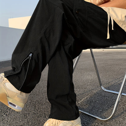 Pantaloni cargo in velluto a coste alla moda, pantaloni da uomo con coulisse e tasche multiple, pantaloni casual larghi da esterno, pantaloni da lavoro da uomo per attività all'aperto, stile streetwear hip hop