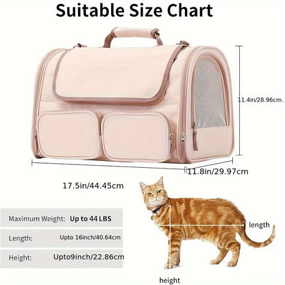 Cat Carrier, 4 Mesh Windows Small Dog Carrier, 4 Storage Pockets Cat Travel Bag, Under 44 lb Airline Approved Pet Carrier, Rollable Cover for Nervous Cats, Pink