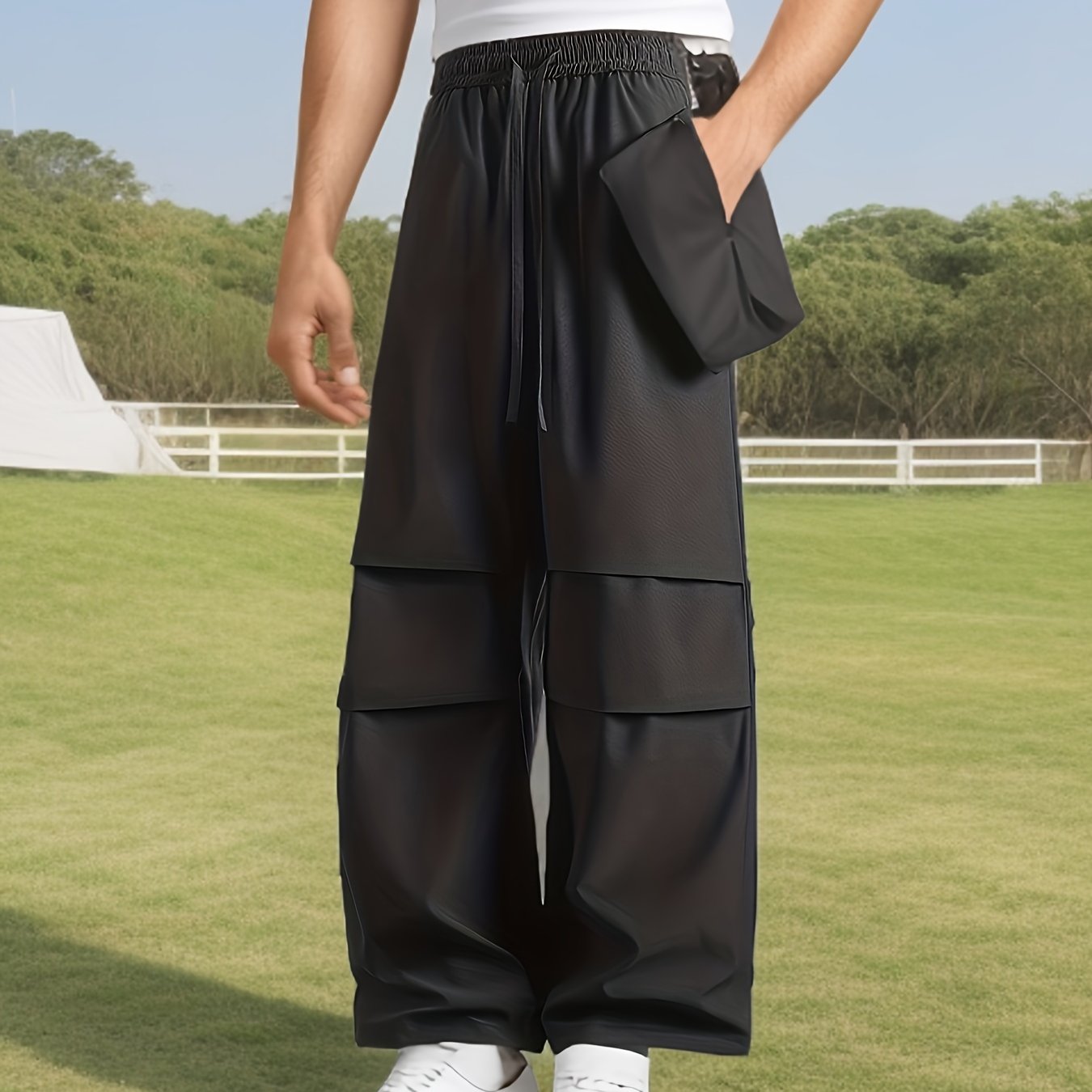 Men's Solid Color Baggy Cargo Pants, Casual Comfy Outdoor Climbing Trousers As Gift