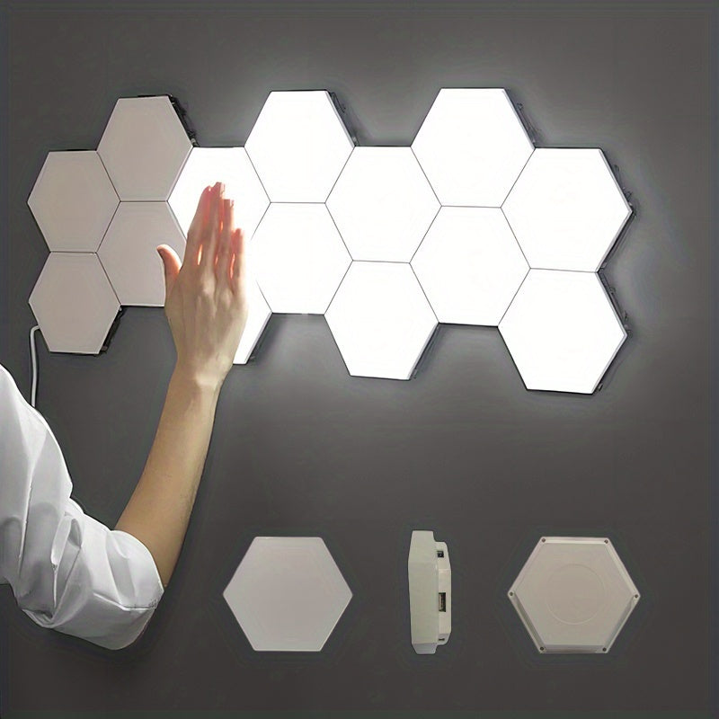 Confezione da 6 luci da parete a LED esagonali con controllo touch, lampada bianca neutra con luce notturna touch, facile da usare e a risparmio energetico